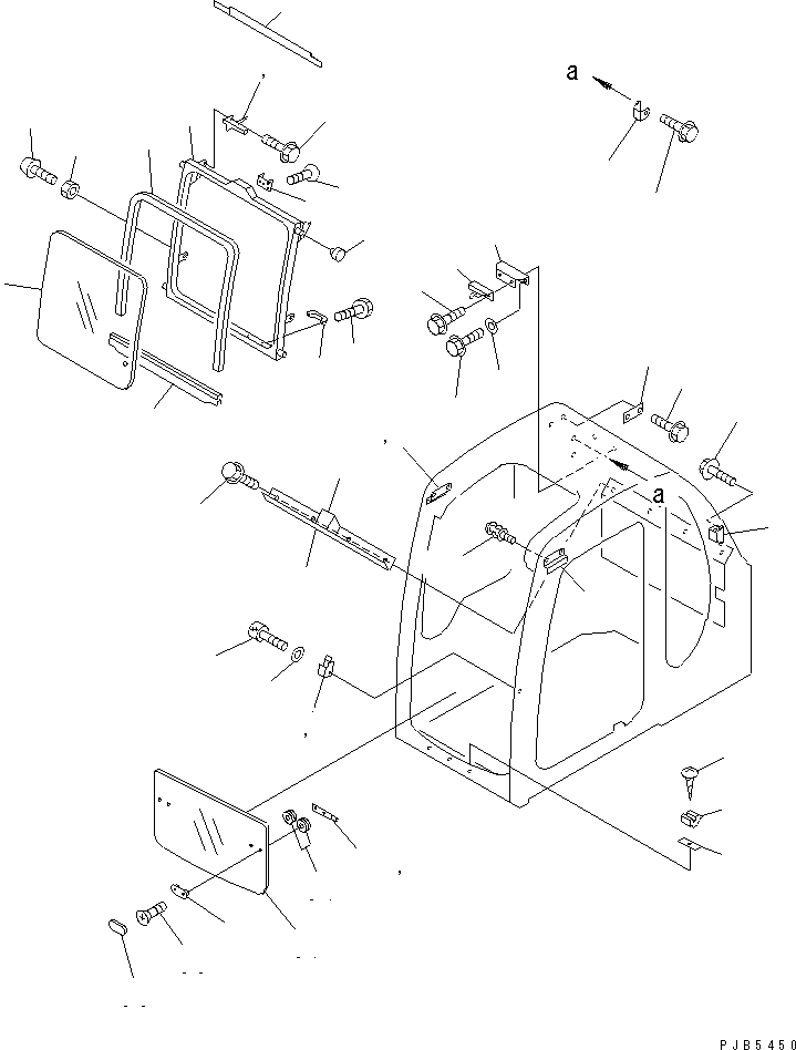 Komatsu parts book diagram for PC100-6Z S/N 40001-UP: OPERATOR'S CAB (FRONT WINDOW)(#45438-45734)