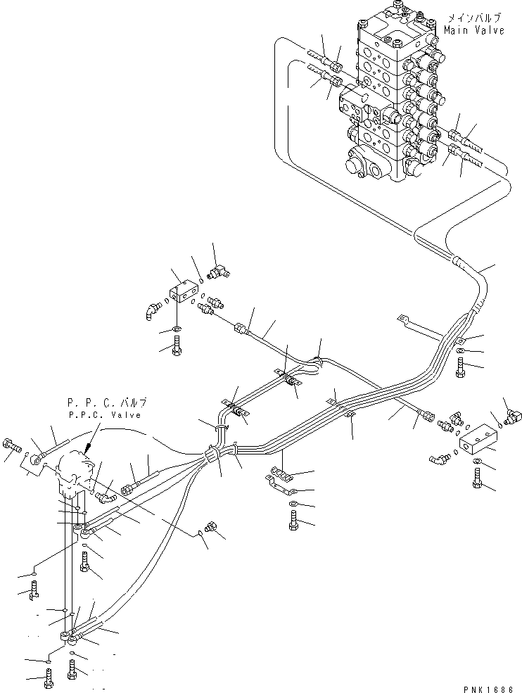 Komatsu parts book diagram for PC100-6Z S/N 40001-UP: FLOOR FRAME (P.P.C. TRAVEL LINE)(#45438-46058)