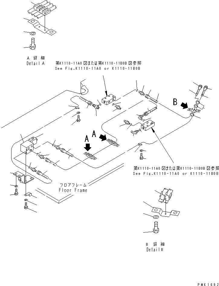 Komatsu parts book diagram for PC100-6Z S/N 40001-UP: FLOOR FRAME (P.P.C. PIPING)(#45438-46058)