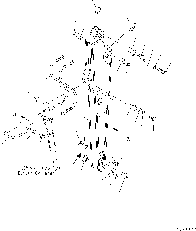 Komatsu parts book diagram for PC100-6Z S/N 40001-UP: ARM (ARM AND PIN) (STRENGTH TYPE) (1-ACTUATER ATTACHENT)         (LONG GREASING TYPE)(#45000-)
