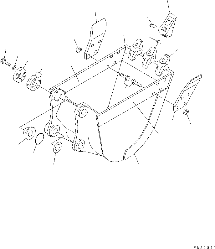 Komatsu parts book diagram for PC100-6Z S/N 40001-UP: BUCKET ? 0.18M3 (CECE 0.16M3) WIDTH 450MM (VERTICAL PIN TYPE)
