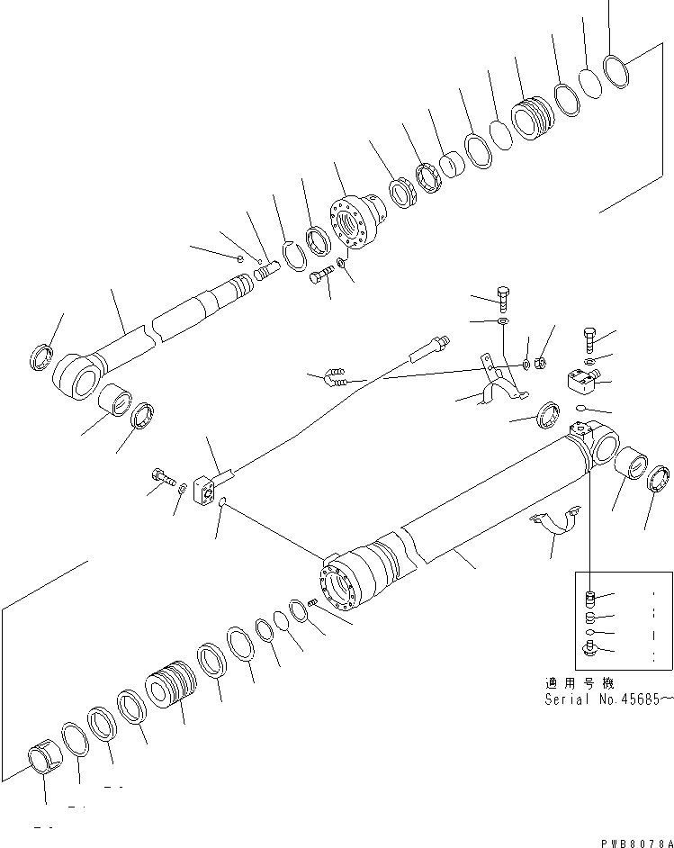 Komatsu parts book diagram for PC100-6Z S/N 40001-UP: ARM CYLINDER (INNER PARTS)(#45000-)