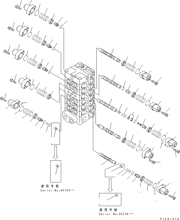Komatsu parts book diagram for PC100-6Z S/N 40001-UP: MAIN VALVE (6-VALVE) (2/11)(#45416-46826)