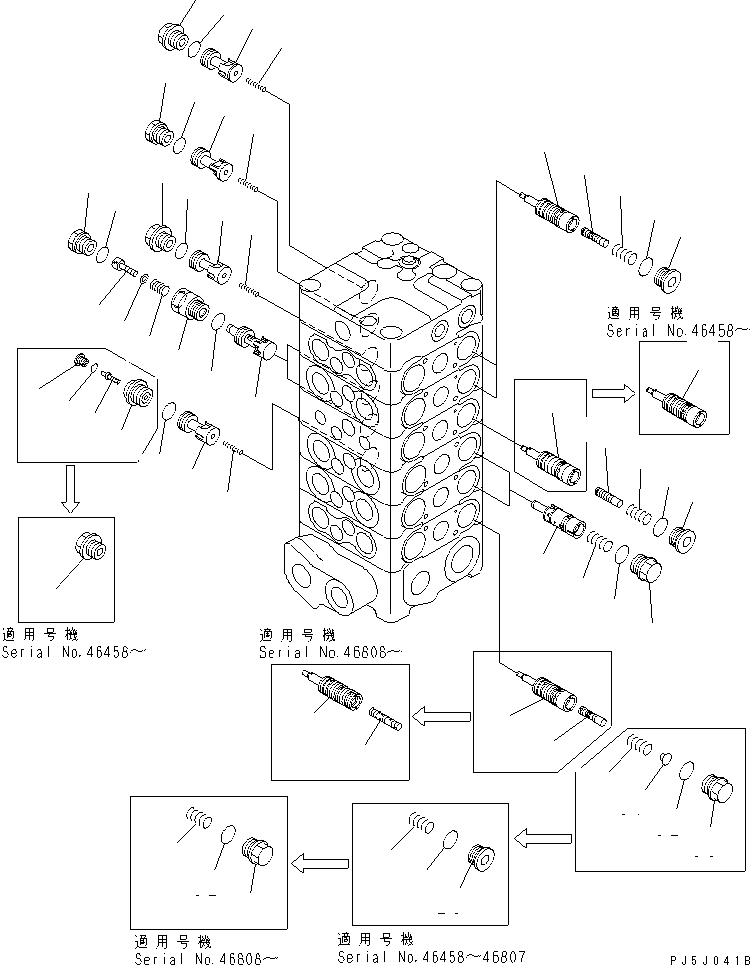 Komatsu parts book diagram for PC100-6Z S/N 40001-UP: MAIN VALVE (6-VALVE) (3/11)(#45416-46826)