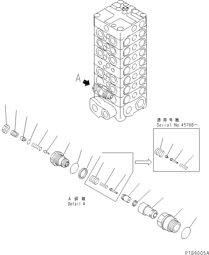 Komatsu parts book diagram for PC100-6Z S/N 40001-UP: MAIN VALVE (7-VALVE) (7/13) (CUSTOM)(#45438-46826)