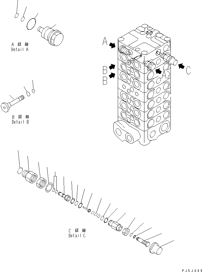 Komatsu parts book diagram for PC100-6Z S/N 40001-UP: MAIN VALVE (7-VALVE) (13/13) (CUSTOM)(#45438-46826)