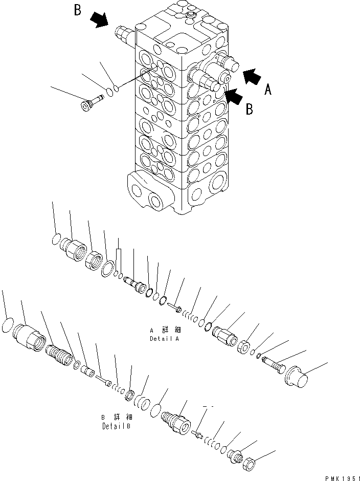 Komatsu parts book diagram for PC100-6Z S/N 40001-UP: MAIN VALVE (7-VALVE) (13/13)(#45416-46826)
