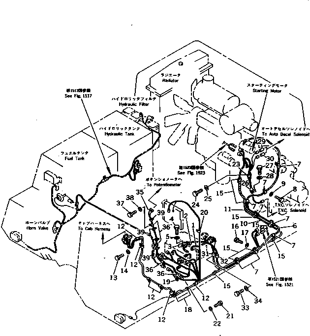Komatsu parts book diagram for PC1000-1 S/N 10001-UP: ELECTRICAL SYSTEM (WIRING) (1/6) (FOR LOADER) (WITH 2-POSITION   AUTO COMPENSATION) (EXCEPT JAPAN)
