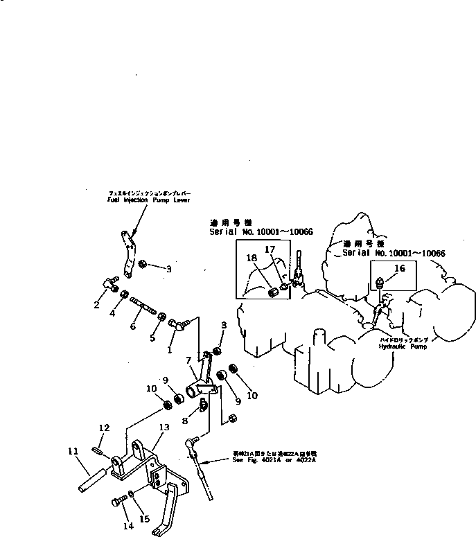 Komatsu parts book diagram for PC1000-1 S/N 10001-UP: FUEL CONTROL LEVER (2/2) (WITHOUT AUTO DECELERATION)(#10138-)
