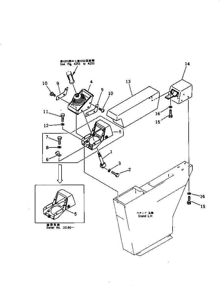 Komatsu parts book diagram for PC1000-1 S/N 10001-UP: CONTROL LEVER AND ARMREST ? L.H.