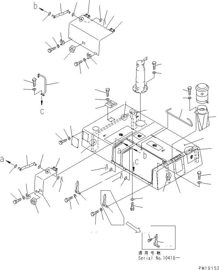 Komatsu parts book diagram for PC1000-1 S/N 10001-UP: HOOD (SANDY AND DUSTY TERRAIN SPEC)