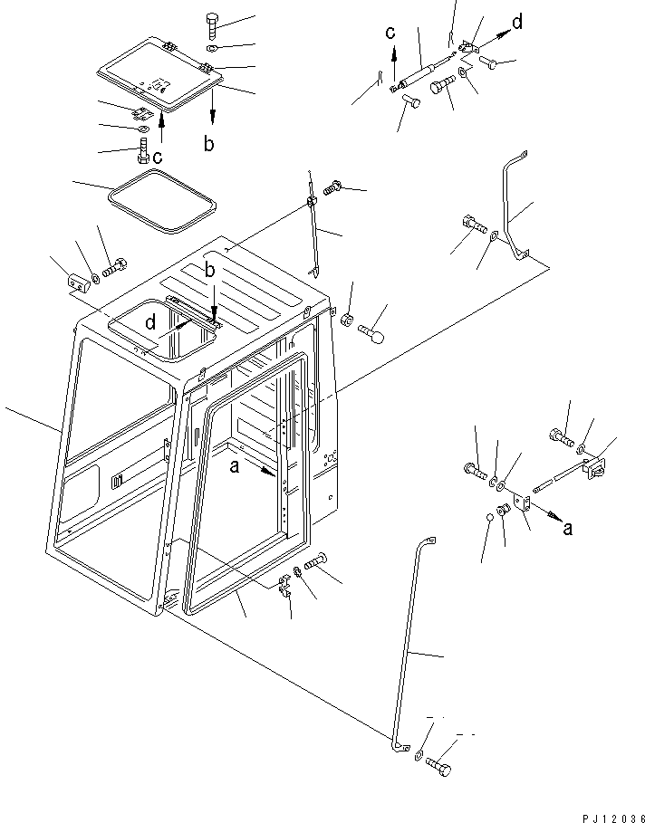 Komatsu parts book diagram for PC1000-1 S/N 10001-UP: LOW MOUNT OPERATOR'S CAB (REAR WINDOW RIGID TYPE) (1/6)(#10001-10157)