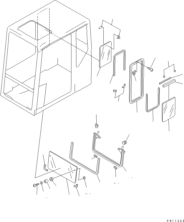 Komatsu parts book diagram for PC1000-1 S/N 10001-UP: LOW MOUNT OPERATOR'S CAB (REAR WINDOW RIGID TYPE) (3/7)(#10354-)