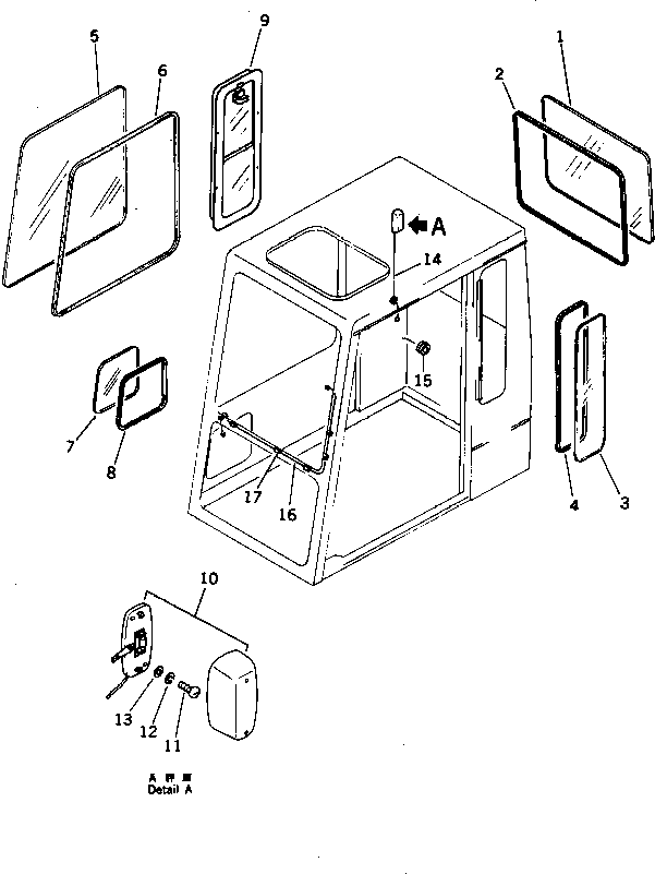 Komatsu parts book diagram for PC1000-1 S/N 10001-UP: HIGH MOUNT OPERATOR'S CAB (REAR WINDOW RIGID TYPE) (4/6)(#10001-10157)