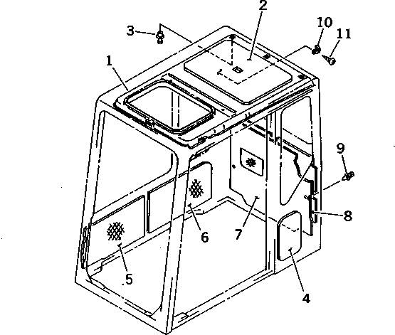 Komatsu parts book diagram for PC1000-1 S/N 10001-UP: HIGH MOUNT OPERATOR'S CAB (REAR WINDOW RIGID TYPE) (WITH RIGHT   WINDOW GUARD) (6/9) (F/HEAD GUARD)(#10354-)