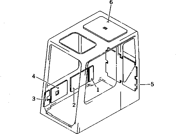 Komatsu parts book diagram for PC1000-1 S/N 10001-UP: HIGH MOUNT OPERATOR'S CAB (REAR WINDOW RIGID TYPE) (WITH RIGHT   WINDOW GUARD) (9/9) (F/HEAD GUARD)(#10354-)