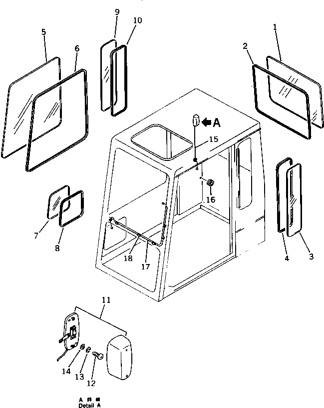 Komatsu parts book diagram for PC1000-1 S/N 10001-UP: HIGH MOUNT OPERATOR'S CAB (RIGHT AND REAR WINDOW RIGID TYPE)(4/6)(#10001-10274)