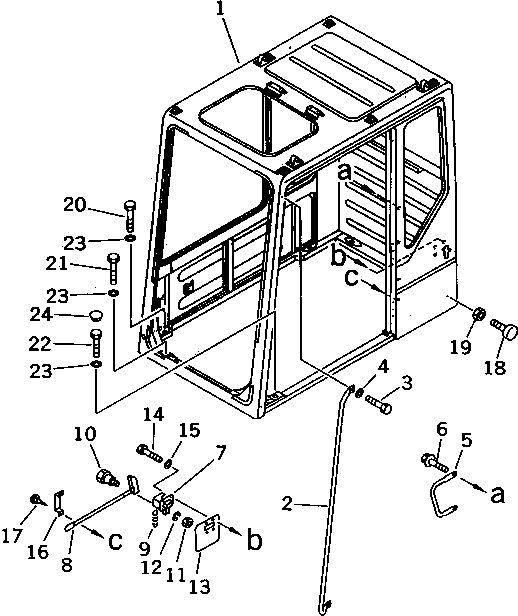 Komatsu parts book diagram for PC1000-1 S/N 10001-UP: HIGH MOUNT OPERATOR'S CAB (REAR WINDOW RIGID TYPE) (WITH RIGHT   WINDOW GUARD) (1/9) (F/HEAD GUARD)(#10354-)