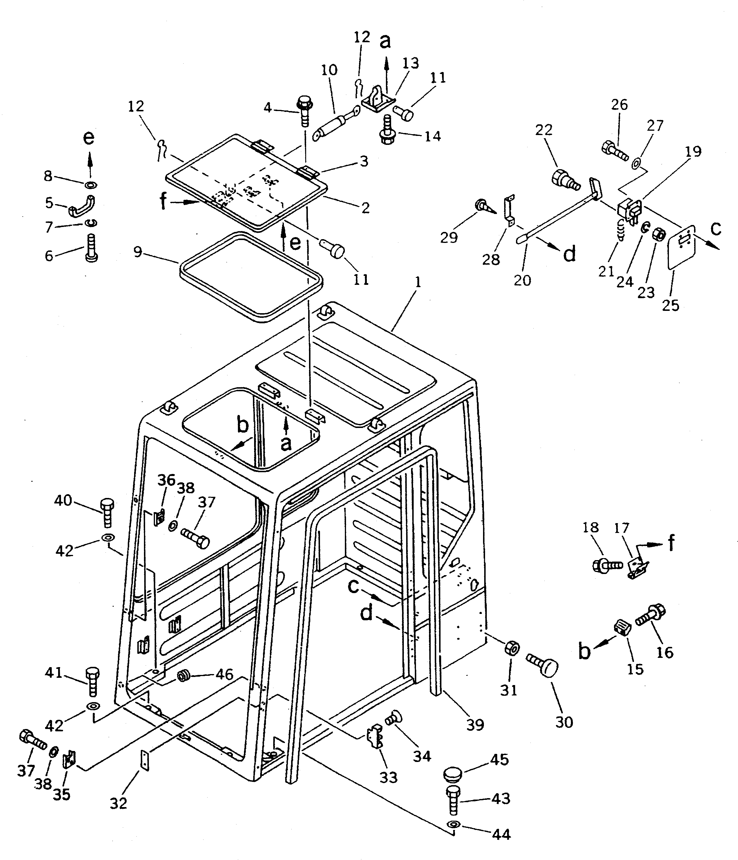Komatsu parts book diagram for PC1000-1 S/N 10001-UP: HIGH MOUNT OPERATOR'S CAB (REAR WINDOW RIGID TYPE) (1/7)(#10354-)