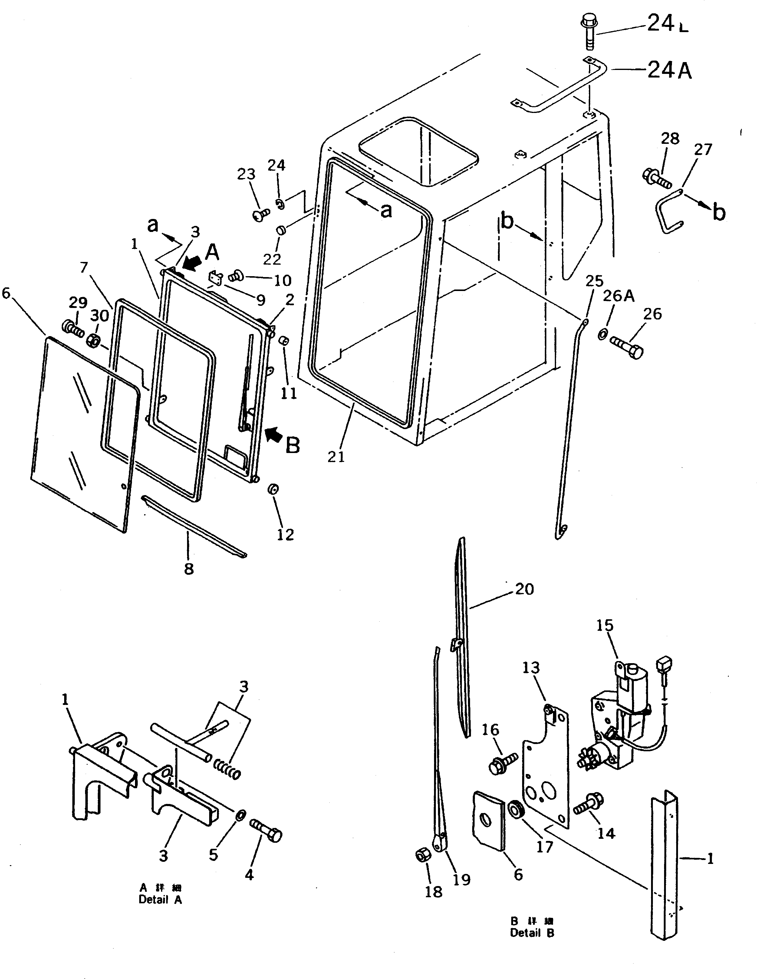 Komatsu parts book diagram for PC1000-1 S/N 10001-UP: HIGH MOUNT OPERATOR'S CAB (REAR WINDOW RIGID TYPE) (WITH RIGHT   WINDOW GUARD) (2/7)(#10275-10353)