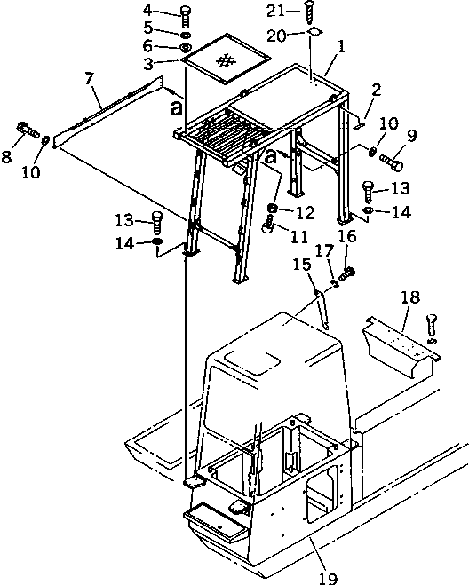 Komatsu parts book diagram for PC1000-1 S/N 10001-UP: F.O.P.S. (FOR HIGH CAB) (FOR FRONT GUARD)(#10120-)