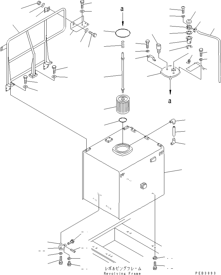 Komatsu parts book diagram for PC1000-1 S/N 10001-UP: HYDRAULIC OIL TANK (WITH VANDALISM)(#10377-)