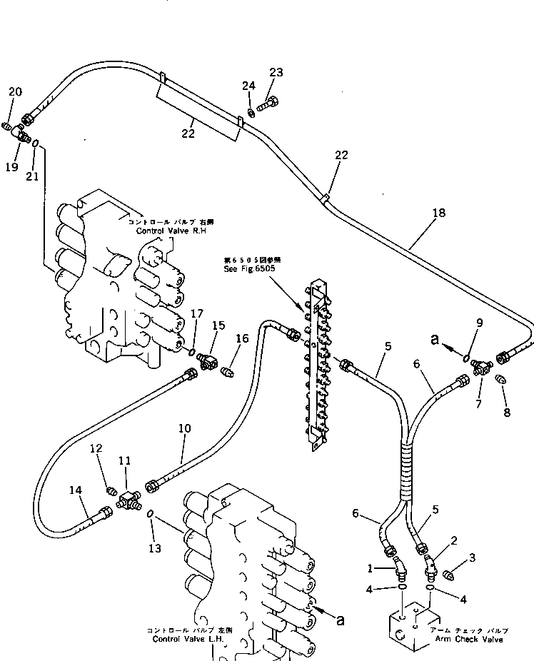 Komatsu parts book diagram for PC1000-1 S/N 10001-UP: ARM CHECK VALVE TO/FROM CONTROL VALVE