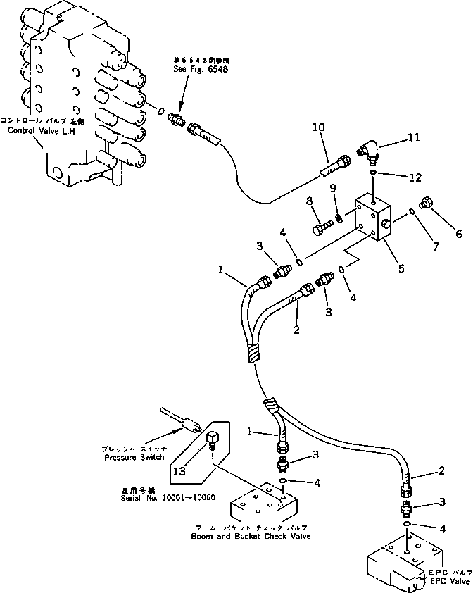 Komatsu parts book diagram for PC1000-1 S/N 10001-UP: BOOM COMPENSATE PIPING (FOR LOADER) (2/2) (WITH 2-POSITION AUTO  COMPENSATION)
