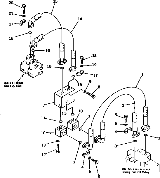 Komatsu parts book diagram for PC1000-1 S/N 10001-UP: FREE SWING PIPING (EXCEPT JAPAN)