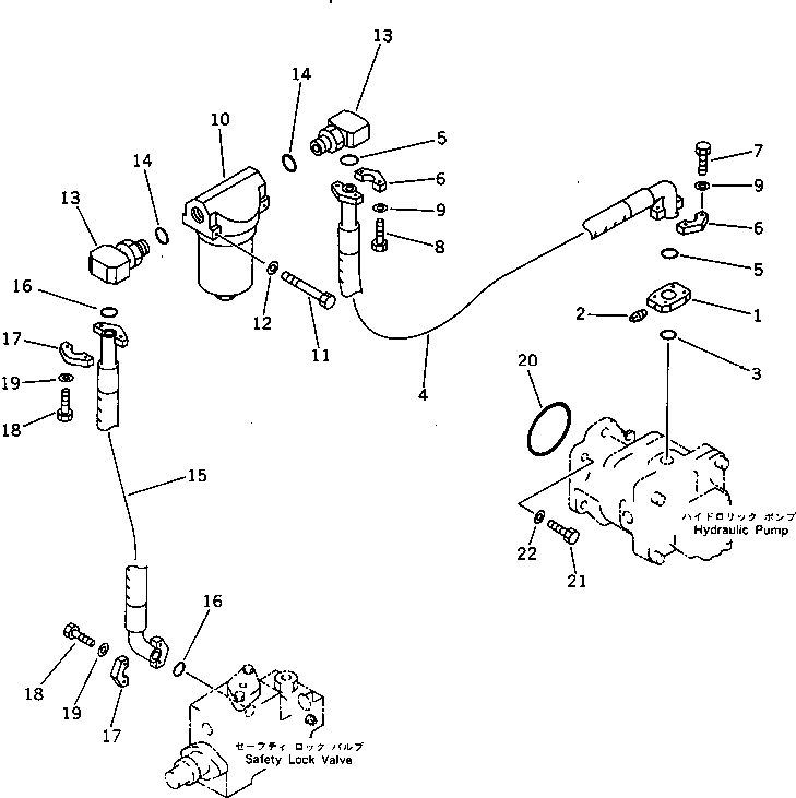 Komatsu parts book diagram for PC1000-1 S/N 10001-UP: PUMP TO SAFETY LOCK VALVE PIPING (1/2)