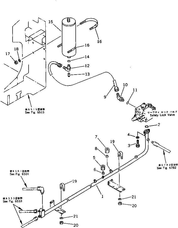 Komatsu parts book diagram for PC1000-1 S/N 10001-UP: SAFETY LOCK VALVE TO ACCUMULATOR PIPING (FOR BACKHOE)