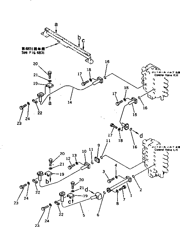 Komatsu parts book diagram for PC1000-1 S/N 10001-UP: BUCKET CYLINDER PIPING (CHASSIS SIDE)