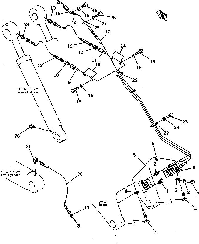 Komatsu parts book diagram for PC1000-1 S/N 10001-UP: WORK EQUIPMENT LUBRICATION (BOOM SIDE) (FOR SHORT BOOM)(#10001-10102)