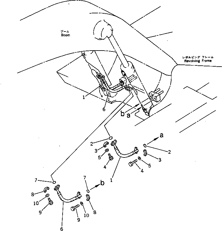 Komatsu parts book diagram for PC1000-1 S/N 10001-UP: BOOM CYLINDER PIPING (ATTACHMENT SIDE)