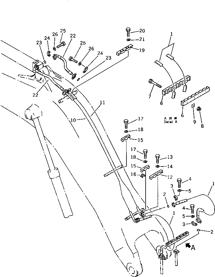 Komatsu parts book diagram for PC1000-1 S/N 10001-UP: ARM CYLINDER PIPING (CYLINDER BOTTOM LINE)