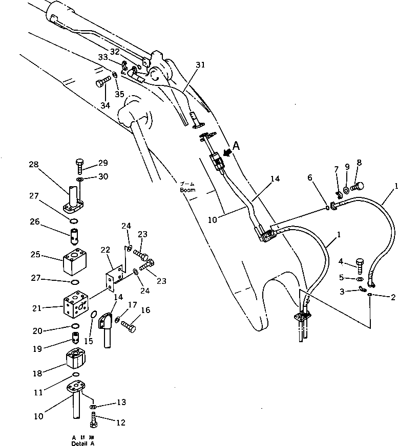 Komatsu parts book diagram for PC1000-1 S/N 10001-UP: ARM CYLINDER PIPING (CYLINDER HEAD LINE) (FOR SHORT BOOM)
