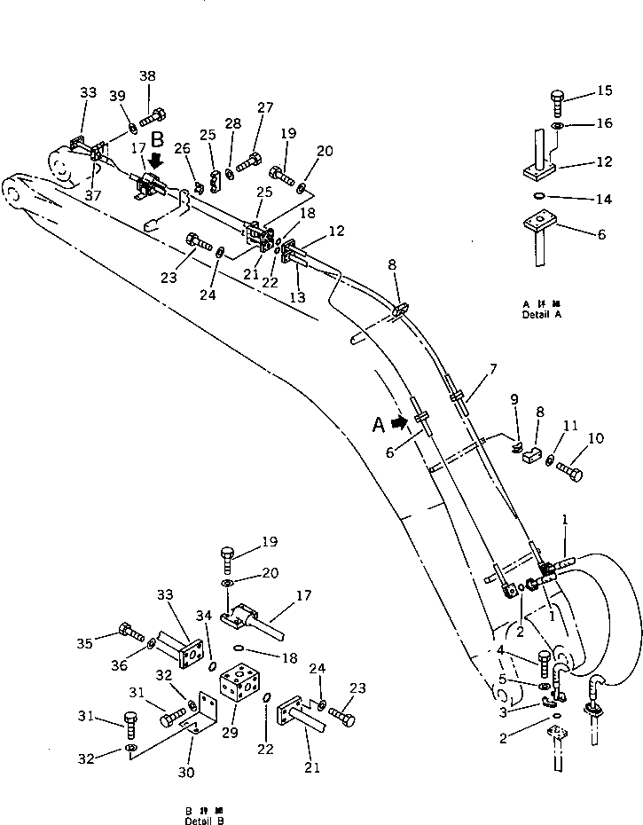 Komatsu parts book diagram for PC1000-1 S/N 10001-UP: BUCKET CYLINDER PIPING (BOOM SIDE) (CYLINDER HEAD LINE)