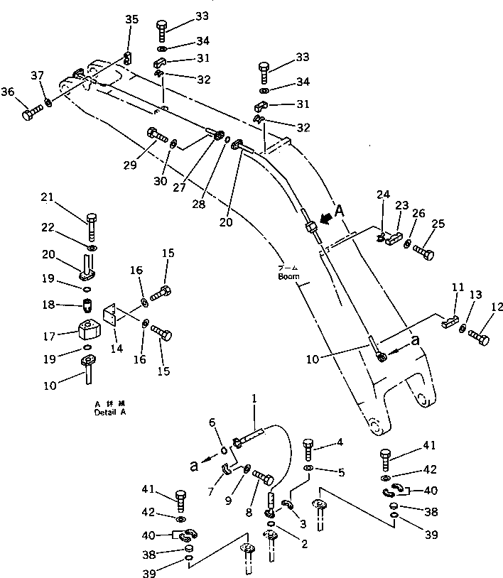 Komatsu parts book diagram for PC1000-1 S/N 10001-UP: BUCKET CYLINDER PIPING (BOOM SIDE) (CYLINDER HEAD LINE)          (FOR SHORT BOOM)