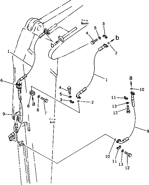 Komatsu parts book diagram for PC1000-1 S/N 10001-UP: BUCKET CYLINDER PIPING (ARM SIDE) (FOR LONG ARM)