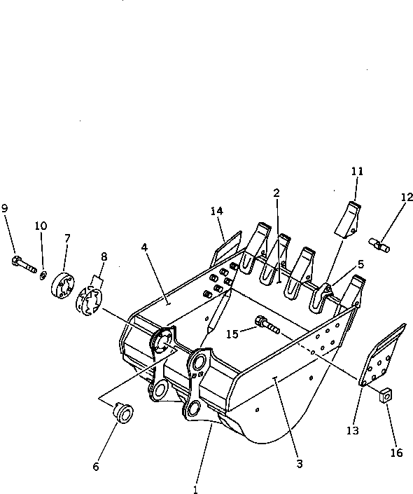 Komatsu parts book diagram for PC1000-1 S/N 10001-UP: BUCKET ? 3.8M3 ? WIDTH 1880MM (HORIZONTAL PIN TYPE)