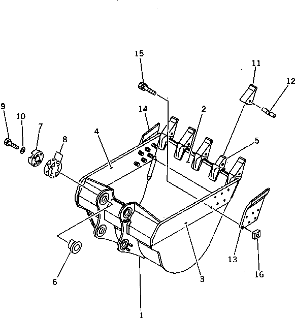Komatsu parts book diagram for PC1000-1 S/N 10001-UP: BUCKET ? 4.7M3 ? WIDTH 2100MM (HORIZONTAL PIN TYPE)