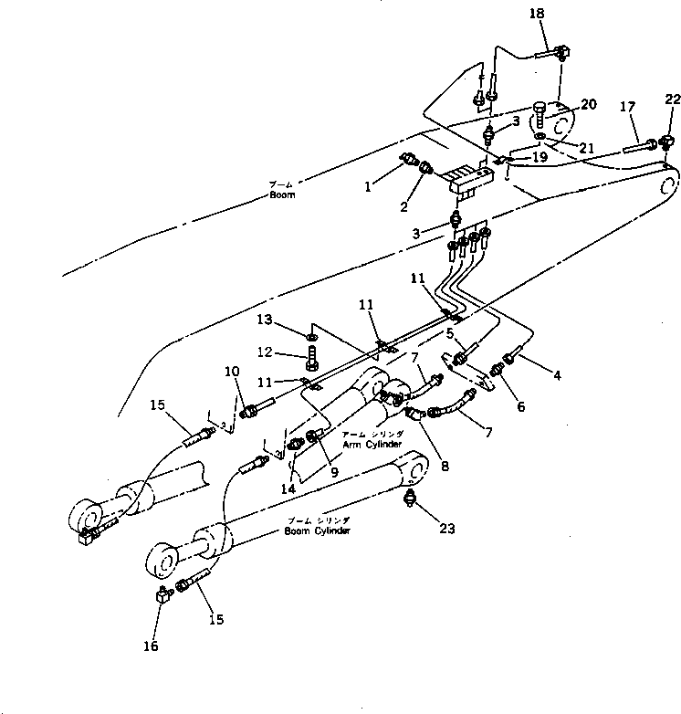 Komatsu parts book diagram for PC1000-1 S/N 10001-UP: WORK EQUIPMENT LUBRICATION (BOOM SIDE)(#10001-10082)