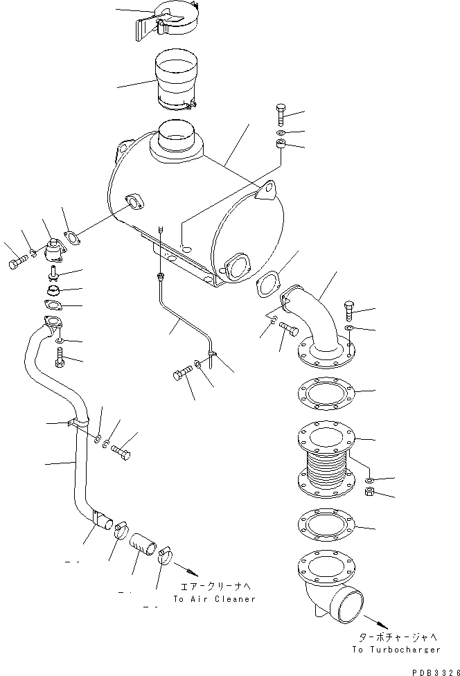 Komatsu parts book diagram for PC1000SP-1 S/N 10001-UP: EXHAUST PIPE (OUTSIDE MUFFLER TYPE)(#10351-)