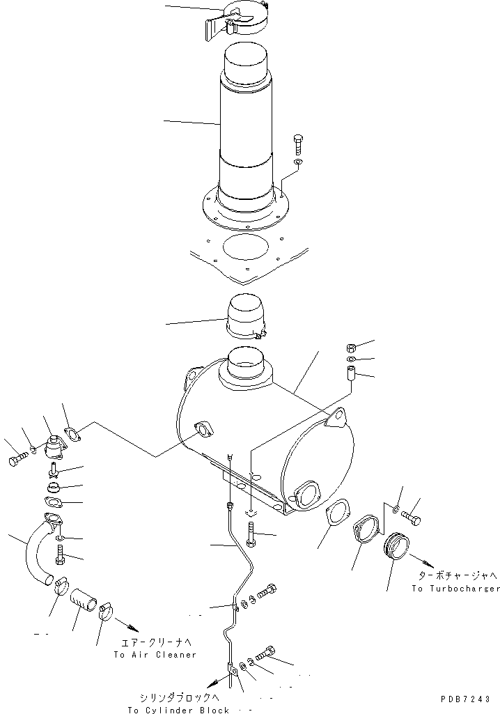 Komatsu parts book diagram for PC1000SP-1 S/N 10001-UP: EXHAUST PIPE (OUTSIDE MUFFLER TYPE)(#10361-)