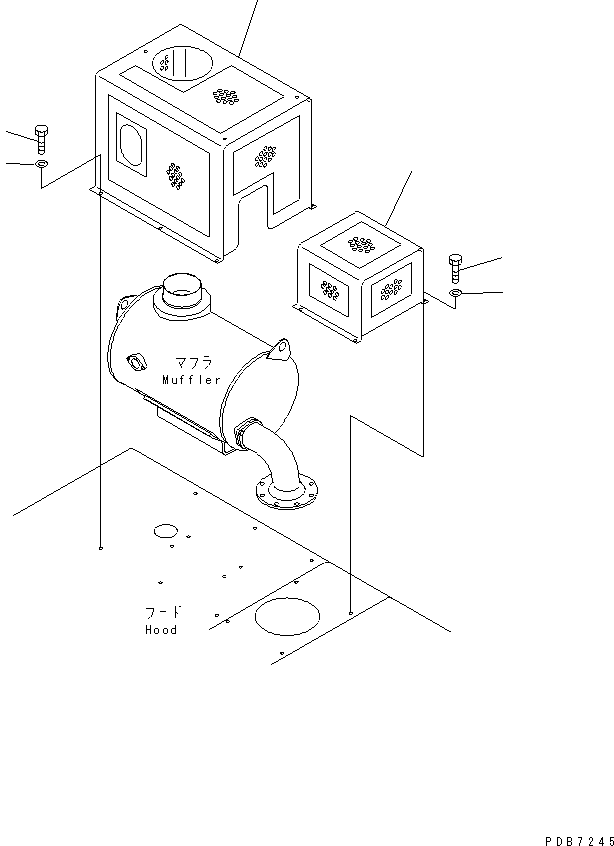 Komatsu parts book diagram for PC1000SP-1 S/N 10001-UP: EXHAUST PIPE (MUFFLER COVER)(#10351-)