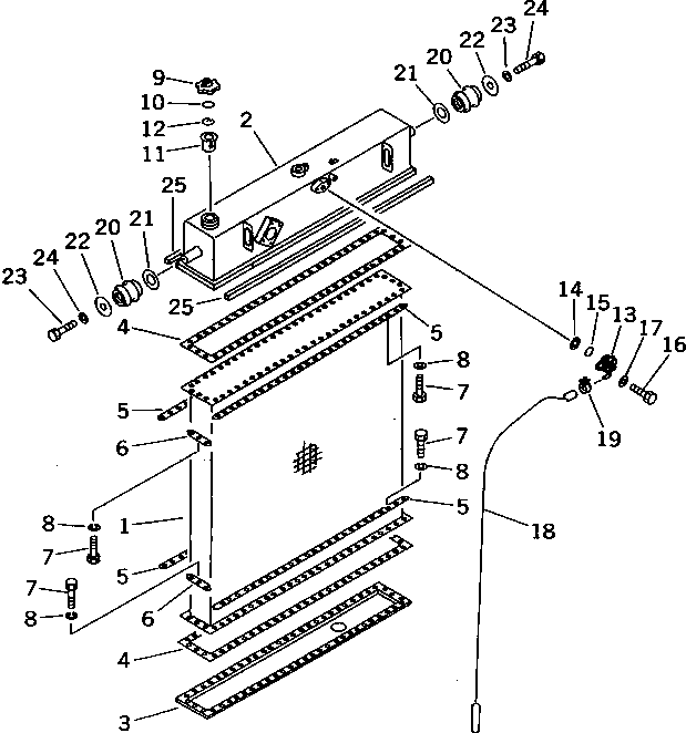 Komatsu parts book diagram for PC1000SP-1 S/N 10001-UP: RADIATOR (WITH VANDALISM) (LARGE CAPACITY TYPE)(#10340-)
