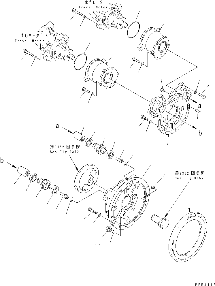 Excavators Komatsu / PC1000SP-1 S/N 10001-UP(pc10000c) / FINAL DRIVE CASE AND SPROCKET (1/3)(#10086-)(090250 : 3351A)