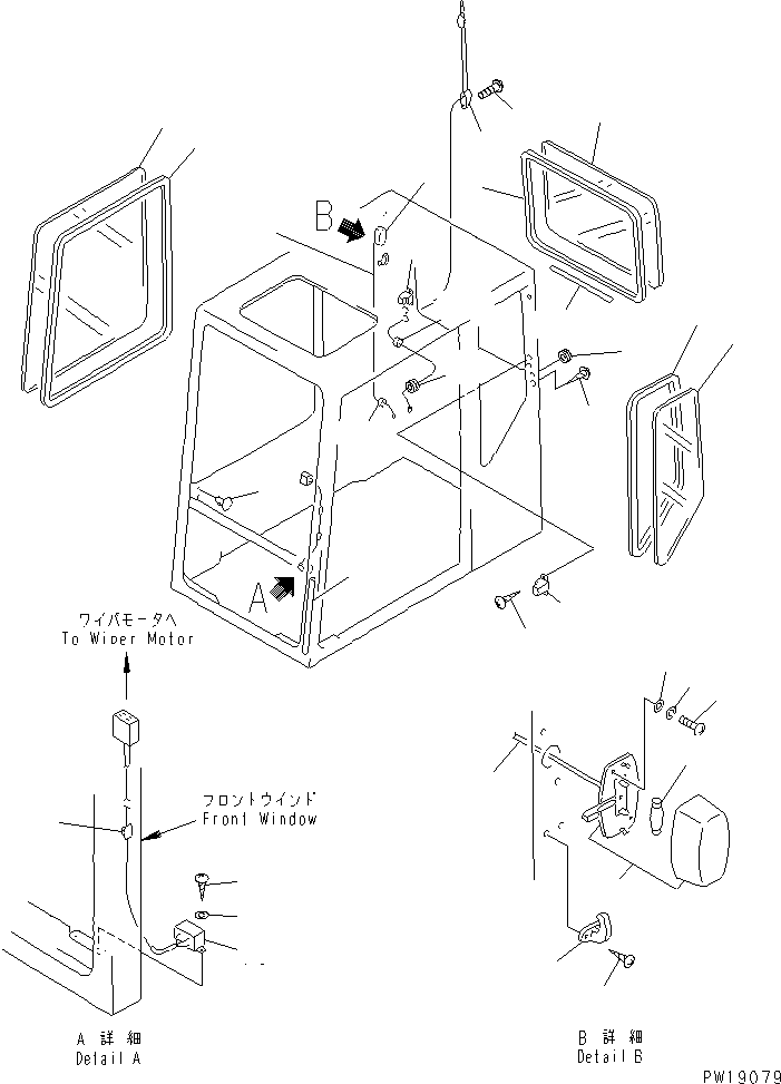 Komatsu parts book diagram for PC1000SP-1 S/N 10001-UP: HIGH MOUNT OPERATOR'S CAB (REAR WINDOW RIGID TYPE) (4/7)(#10354-)