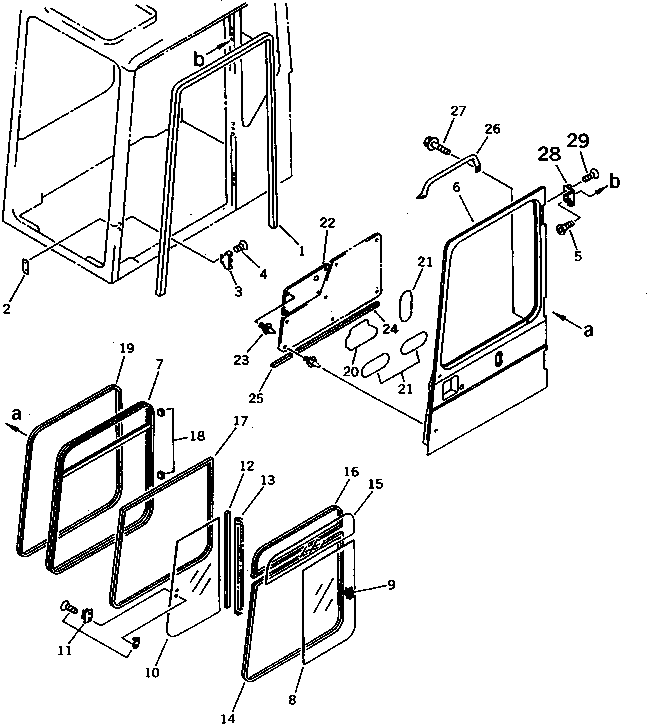 Komatsu parts book diagram for PC1000SP-1 S/N 10001-UP: HIGH MOUNT OPERATOR'S CAB (REAR WINDOW RIGID TYPE) (WITH RIGHT   WINDOW GUARD) (7/9) (F/HEAD GUARD)(#10354-)
