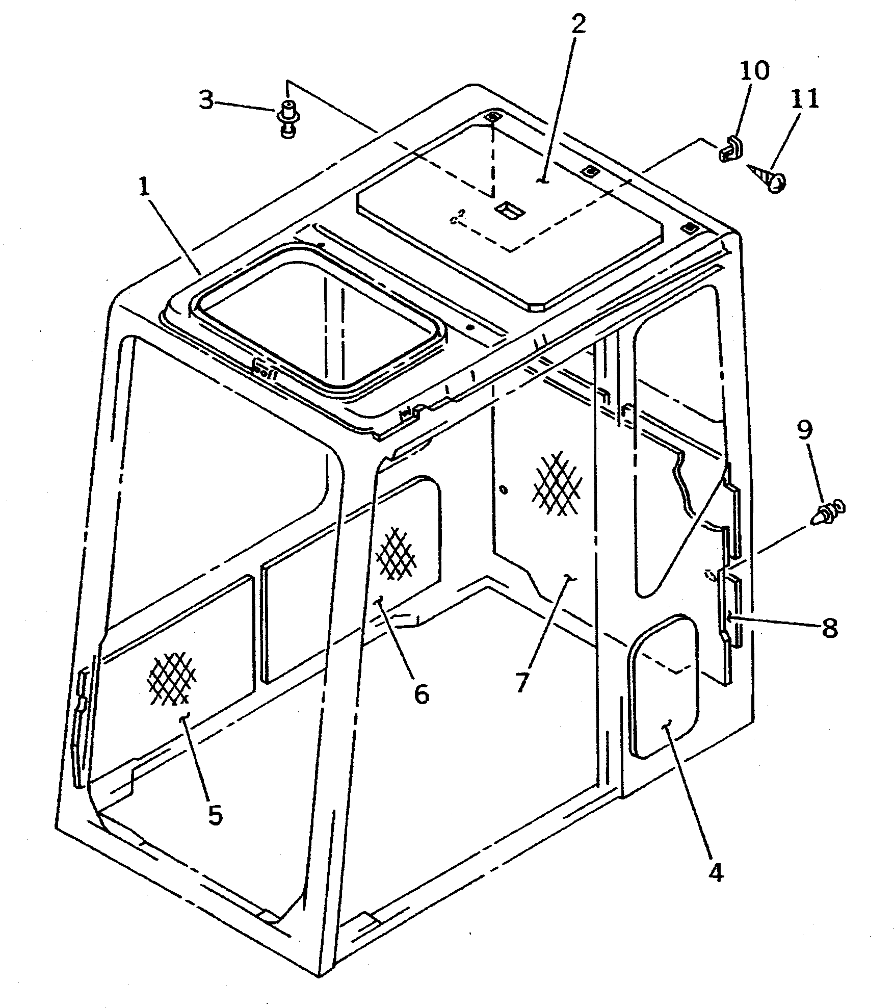 Komatsu parts book diagram for PC1000SP-1 S/N 10001-UP: LOW MOUNT OPERATOR'S CAB (REAR WINDOW RIGID TYPE) (6/9)          (FOR HEAD GUARD)(#10354-)
